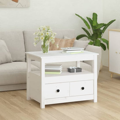 White Pine Wood Coffee Table with Storage Drawers - Aitla Collection