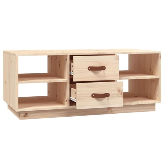 Natural Pine Wood Coffee Table with 2 Drawers for Functional Living Room Storage