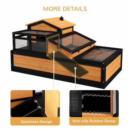 PawHut Wooden Tortoise House with Balcony, Tray, Roof, for Indoor and Outdoor, Yellow