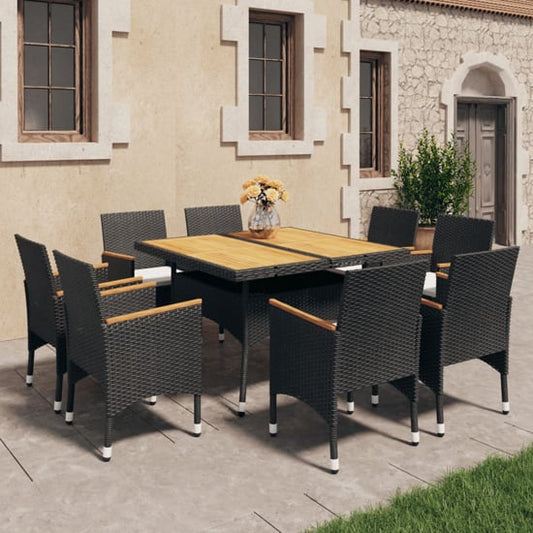 Ajax 9 Piece Garden Dining Set In Black And Brown Poly Rattan