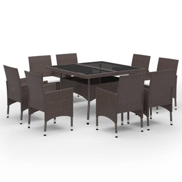 Ajax 9 Piece Garden Dining Set In Brown Poly Rattan