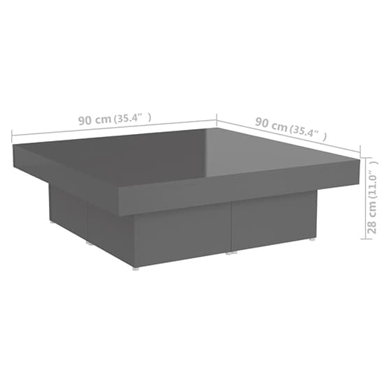 FURCO Grey High Gloss Square Coffee Table for Modern Living Rooms