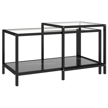 Akio Glass Coffee Tables With Black Marble Effect Undershelf