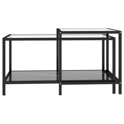 Akio Glass Coffee Tables With Black Marble Effect Undershelf