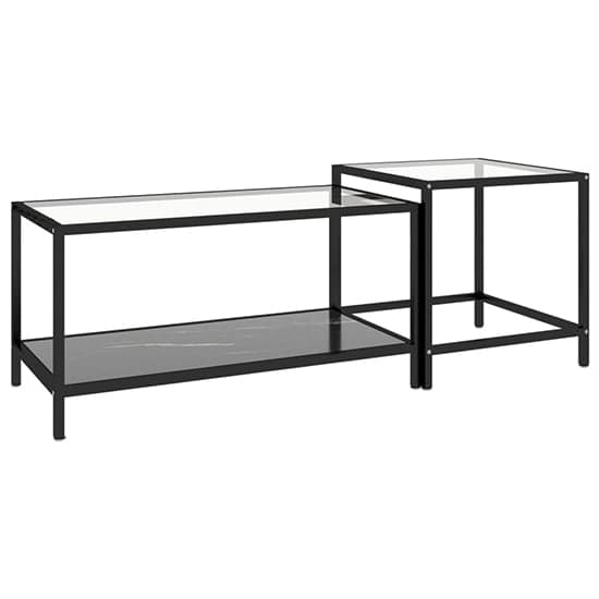 Akio Glass Coffee Tables With Black Marble Effect Undershelf