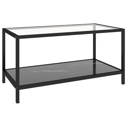 Akio Glass Coffee Tables With Black Marble Effect Undershelf