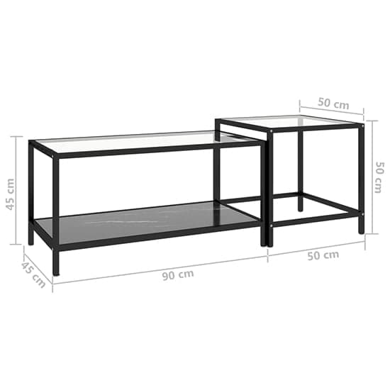 Akio Glass Coffee Tables With Black Marble Effect Undershelf