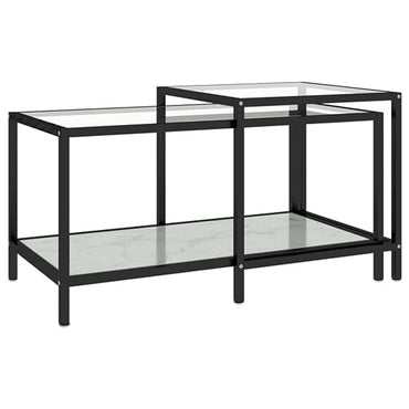 Akio Glass Coffee Tables With White Marble Effect Undershelf