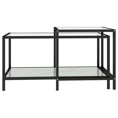 Akio Glass Coffee Tables With White Marble Effect Undershelf