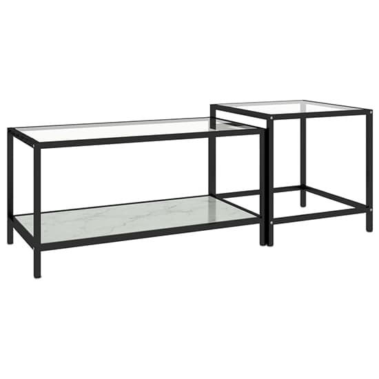 Akio Glass Coffee Tables With White Marble Effect Undershelf