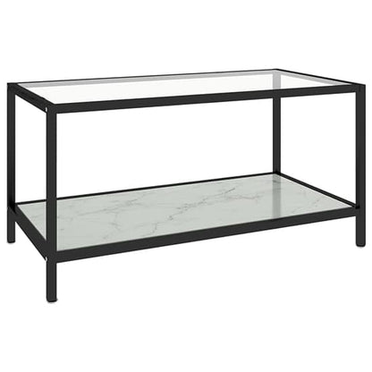 Akio Glass Coffee Tables With White Marble Effect Undershelf