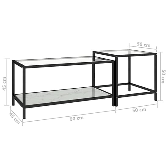 Akio Glass Coffee Tables With White Marble Effect Undershelf