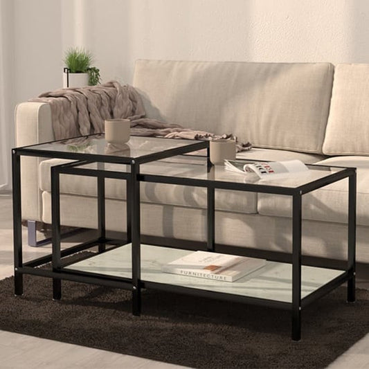 Industrial Glass Coffee Tables with White Marble Undershelf - Versatile Modern Design