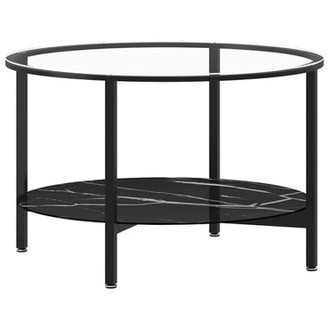 Modern Round Glass Coffee Table with Black Marble Shelf - Akio Design