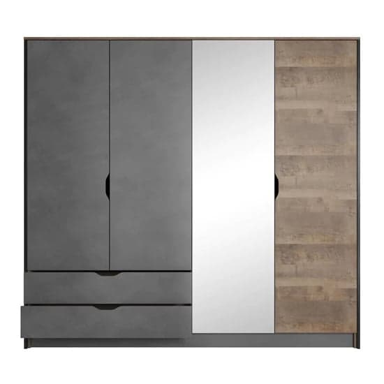 Grande Oak 4-Door Mirrored Wardrobe with Ample Storage and Hinged Design