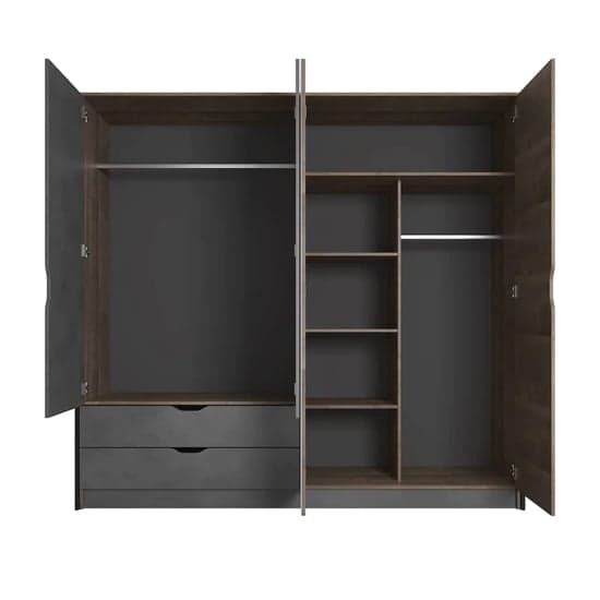 Grande Oak 4-Door Mirrored Wardrobe with Ample Storage and Hinged Design