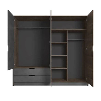 Grande Oak 4-Door Mirrored Wardrobe with Ample Storage and Hinged Design