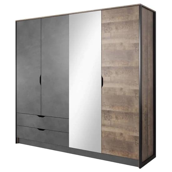 Grande Oak 4-Door Mirrored Wardrobe with Ample Storage and Hinged Design