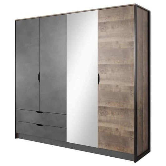 Akron Mirrored Wardrobe With Hinged 4 Doors In Grande Oak