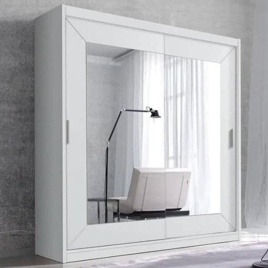 Sliding Mirrored Wardrobe 200cm in Matt White with Ample Storage and Easy Assembly