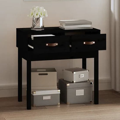 Alanya Pinewood Console Table With 2 Drawers In Black