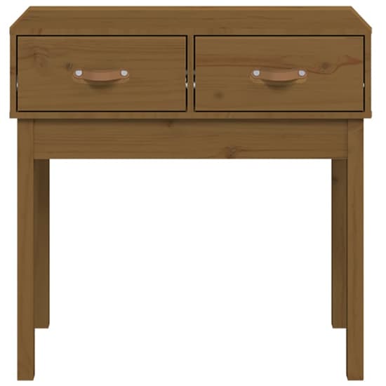 Honey Brown Pinewood Console Table with 2 Drawers for Entryway and Living Room