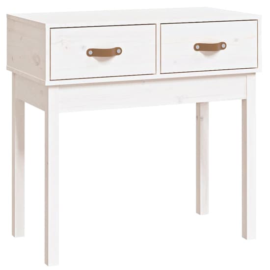 White Pinewood Console Table with Two Drawers for Entryway or Living Room