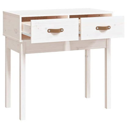 White Pinewood Console Table with Two Drawers for Entryway or Living Room