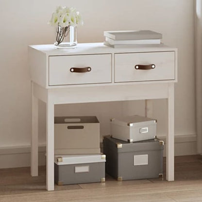 White Pinewood Console Table with Two Drawers for Entryway or Living Room