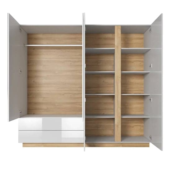 White High Gloss 4-Door Mirrored Wardrobe with Ample Storage and Shelving