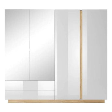 Alaro High Gloss Mirrored Wardrobe With 4 Doors In White