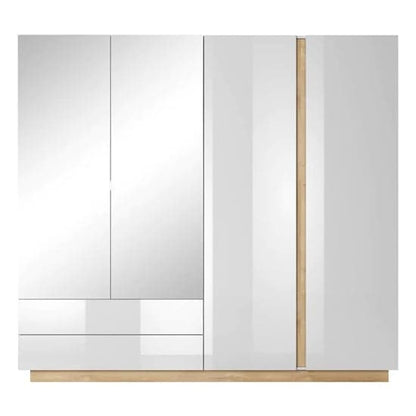 White High Gloss 4-Door Mirrored Wardrobe with Ample Storage and Shelving