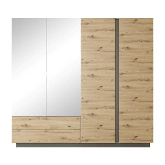 Alaro Wooden Mirrored Wardrobe With 4 Doors In Artisan Oak