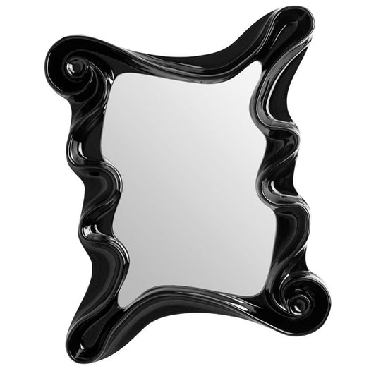 FURCO Fluidity Black Gloss Wall Mirror – Contemporary Curved Design for Bedroom or Living Room