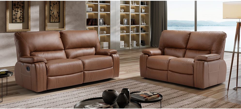 Aldebaran Brown Leather Electric Recliner Sofa Set - Semi-Aniline, 3+2 Seater, Customizable Colors, 10-Year Warranty on Frame & Pocket Springs