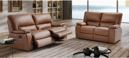 Aldebaran Brown Leather Electric Recliner Sofa Set - Semi-Aniline, 3+2 Seater, Customizable Colors, 10-Year Warranty on Frame & Pocket Springs