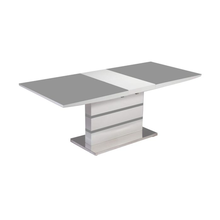 Crediton High Gloss Frame Extending Dining Table with Stainless Steel Base Grey Glass Top - White