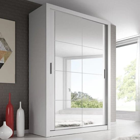 Matt White Aliso Wardrobe with Mirrored Sliding Doors and LED Lighting