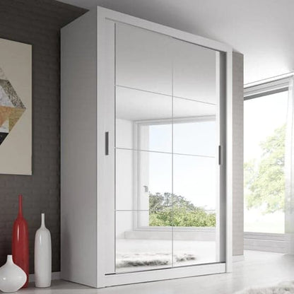 Matt White Aliso Wardrobe with Mirrored Sliding Doors and LED Lighting