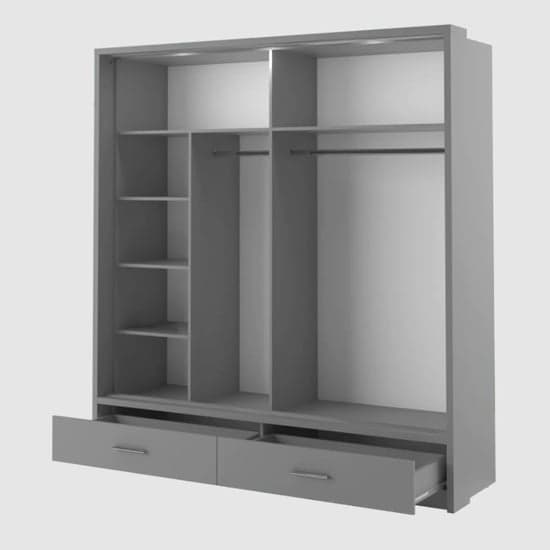 Modern Matt Grey Sliding Wardrobe | LED Lighting | Mirror | 2 Doors | 200cm