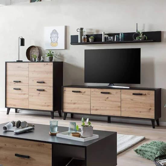 Aliso Wooden Sideboard With 4 Doors In Artisan Oak