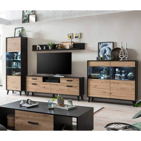 Artisan Oak TV Stand with Storage - Aliso Wooden TV Unit with 2 Doors & 2 Drawers