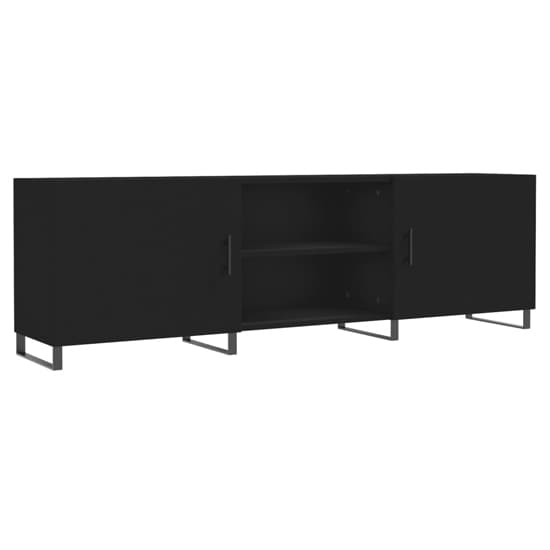 Black Wooden TV Stand with 2 Storage Doors for Modern Living Rooms