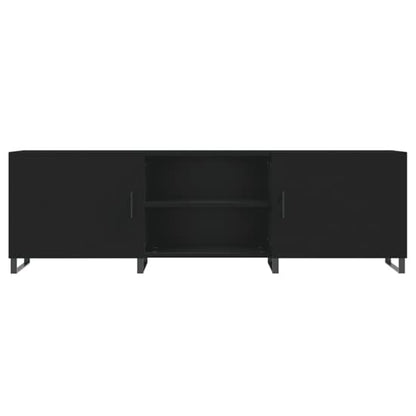 Black Wooden TV Stand with 2 Storage Doors for Modern Living Rooms