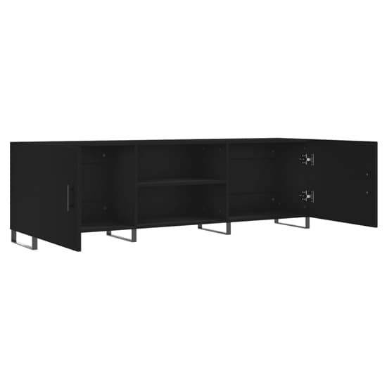 Black Wooden TV Stand with 2 Storage Doors for Modern Living Rooms