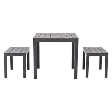 Aliza Plastic Garden Dining Table With 2 Benches In Brown