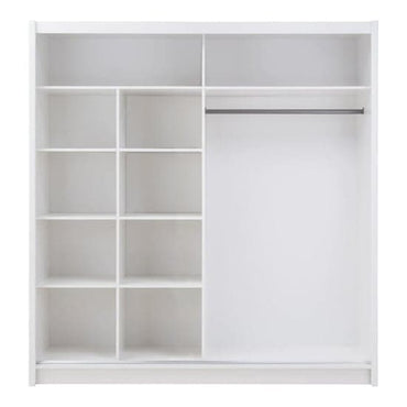 Large Matt White Wardrobe with Mirrored Sliding Doors and LED Lighting