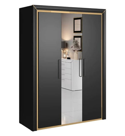 Allen Mirrored Wardrobe With Hinged 3 Doors In Black