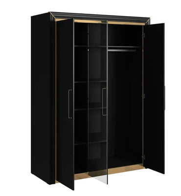 Black 3-Door Mirrored Wardrobe with Shelves and Hanging Rail