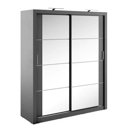 Matt Grey Allen Wardrobe with Mirrored Sliding Doors and Adjustable LED Lighting